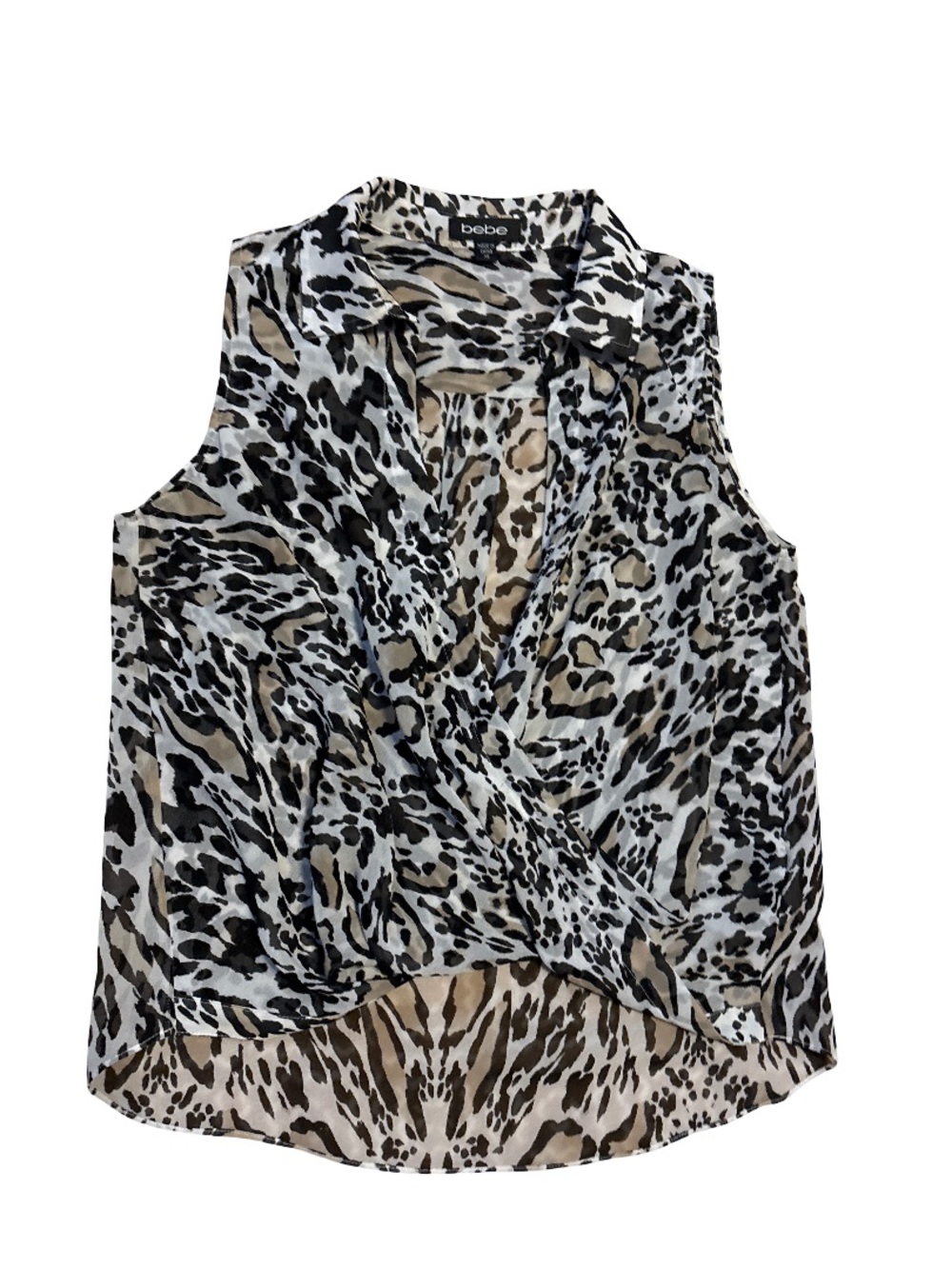 bebe Black and Tan Animal Print Sleeveless Draped Camisole